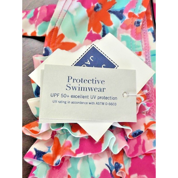 Janie And Jack Sz 6-12 mths Retro Inspire PINK ORANGE Swim Suit 2pc + HAT w/bow - Picture 5 of 15